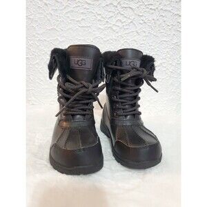 UGG 3 Kids Butte II Black Leather Boots Waterproof Winter Snow Boots